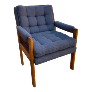 1990s Vintage Upholstered Fabric Arm Oak Chair
