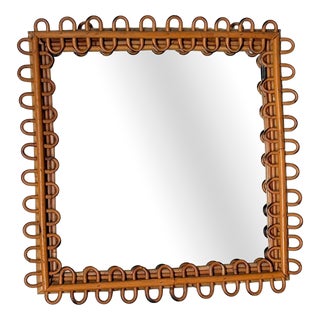 Looped Bamboo and Rattan Wall Mirror by Franco Albini, Italy, 1970s For Sale