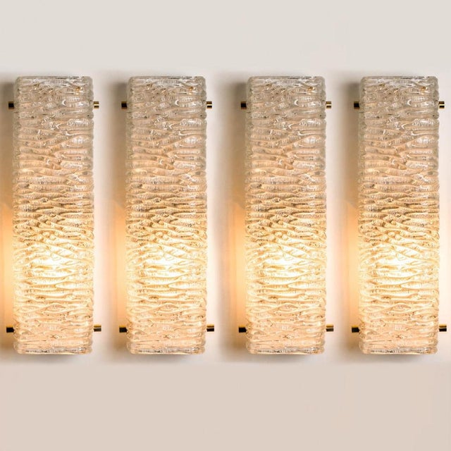 Structured Wave Glass and Brass Wall Light from Kaiser, 1970s For Sale - Image 8 of 18