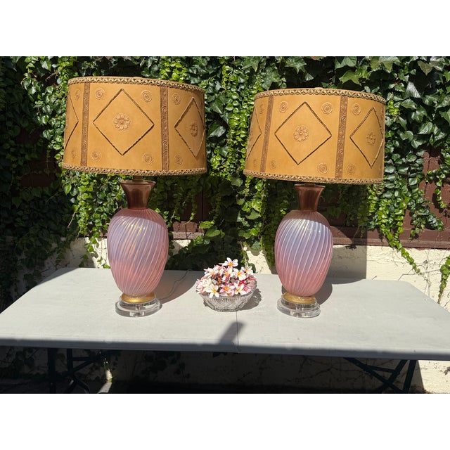 Bubble Gum 1950s Fantastic Pair of Murano Lamps by Archimede Seguso For Sale - Image 8 of 10