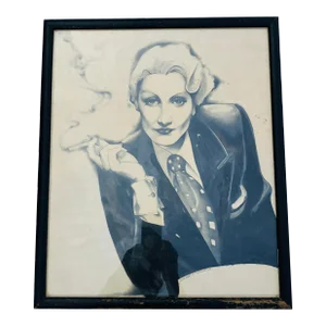 1967 Original Portrait Drawing of Marlene Dietrich