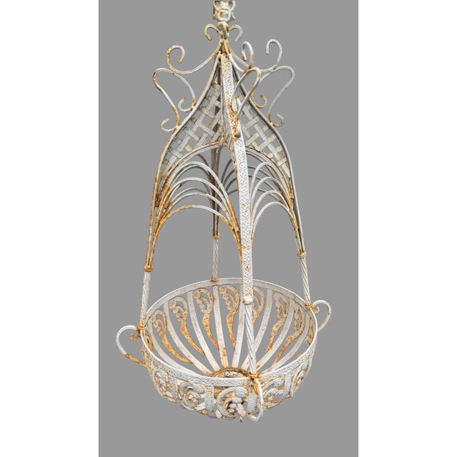 White Vintage Antique Style Hanging Flower Pot Holders Garden Planters - Set of 2 For Sale - Image 8 of 9