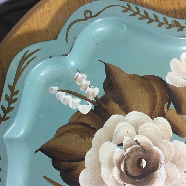 Vintage Tole Ware Blue Hand Painted Flowers Mini Tray For Sale - Image 4 of 11
