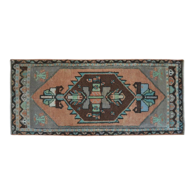 1970s VintageHand Knotted Small Turkish Rug Doormat -1'7 X 3'8" For Sale