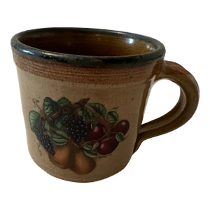Vintage Monroe Salt Works Glazed Stoneware Coffee Mug With Fruit Motif