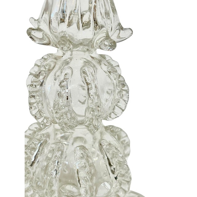 Mid 20th Century Vintage Handblown Venetian Clear Glass Candlestick For Sale - Image 5 of 7