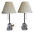Vintage Mid-Century Hollywood Regency Glass Table Lamps With Etched Glass Stem & Pleated Shades - a Pair For Sale