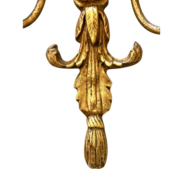 Vintage Italian Louis XVI Style Gilt Two-Arm Wall Candle Sconces 22" Tall - A Pair For Sale In Los Angeles - Image 6 of 9