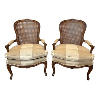Mid 20th Century Classic French Bergère Chairs With Cane Backs - A Pair For Sale