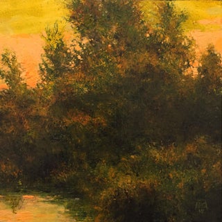 Evening (Ode to B. Foster) by Shawn Krueger | Oil on Cradled Panel Landscape at sunset with trees. For Sale