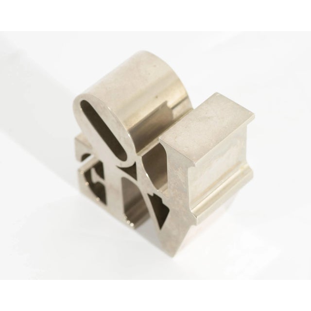Abstract Late 20th Century Robert Indiana Style Love Chrome Paperweight For Sale - Image 3 of 5