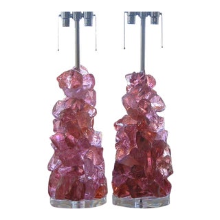 Glass Rock Lamp Sculptures in Pink For Sale