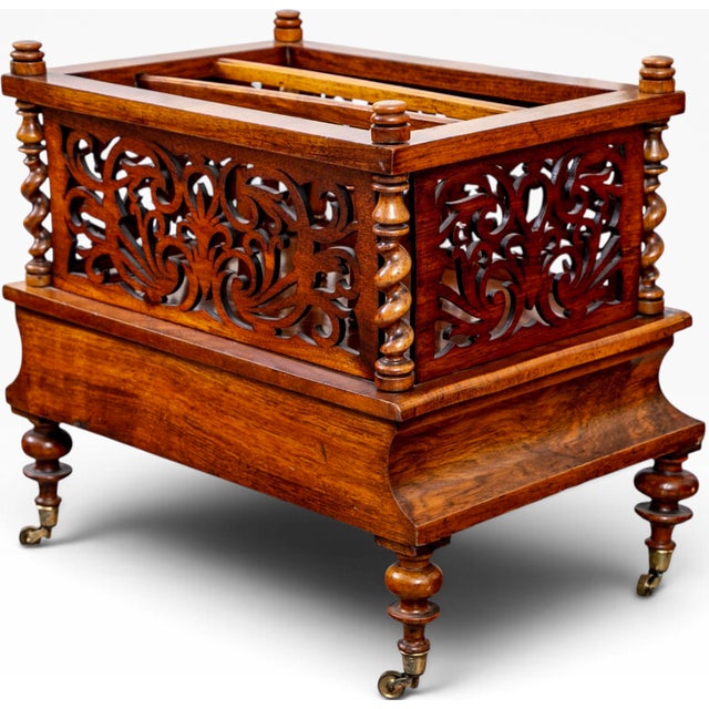 Victorian Antique English Victorian Pierced Burl Walnut Music Canterbury For Sale - Image 3 of 11