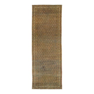 Brown Handmade Antique Persian Malayer Wool Rug With Allover Pattern For Sale