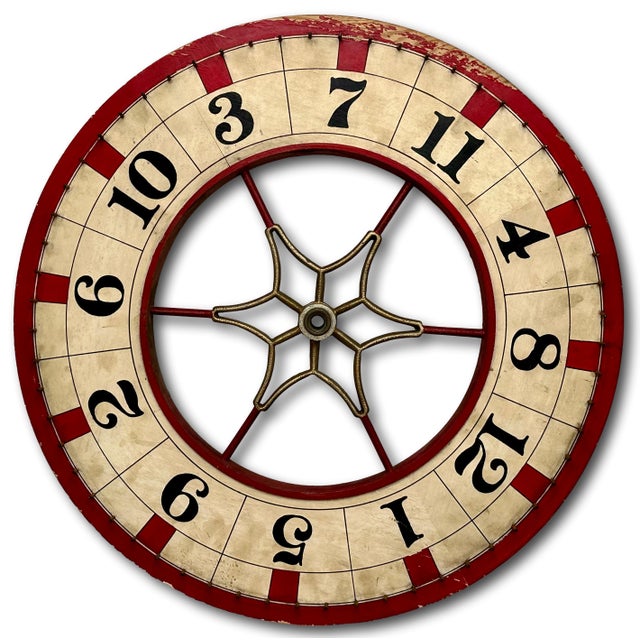 Nice Antique American Hand Painted Wood & Metal Wheel of Fortune Gaming Wheel Circa Early 20th Century For Sale - Image 14 of 18