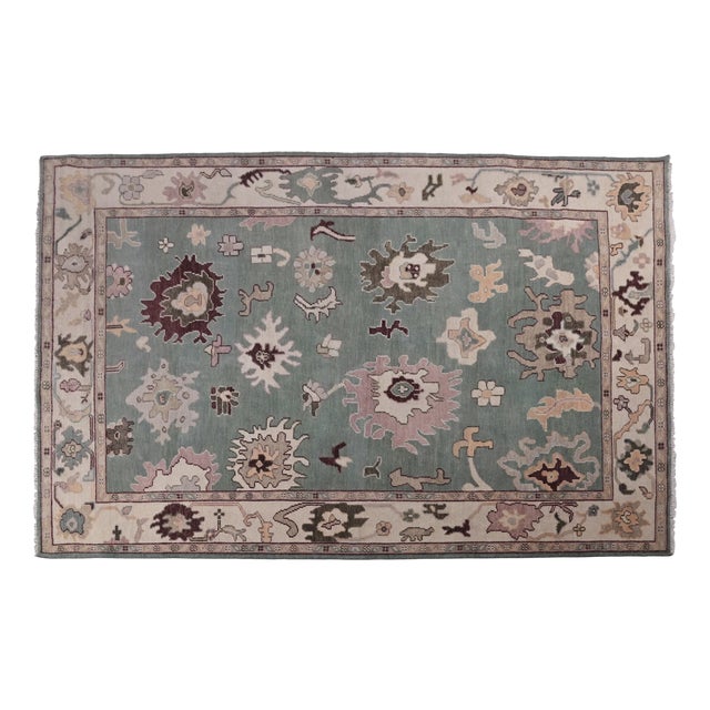 Turkish Handknotted Wool Oushak Rug, 1980s For Sale