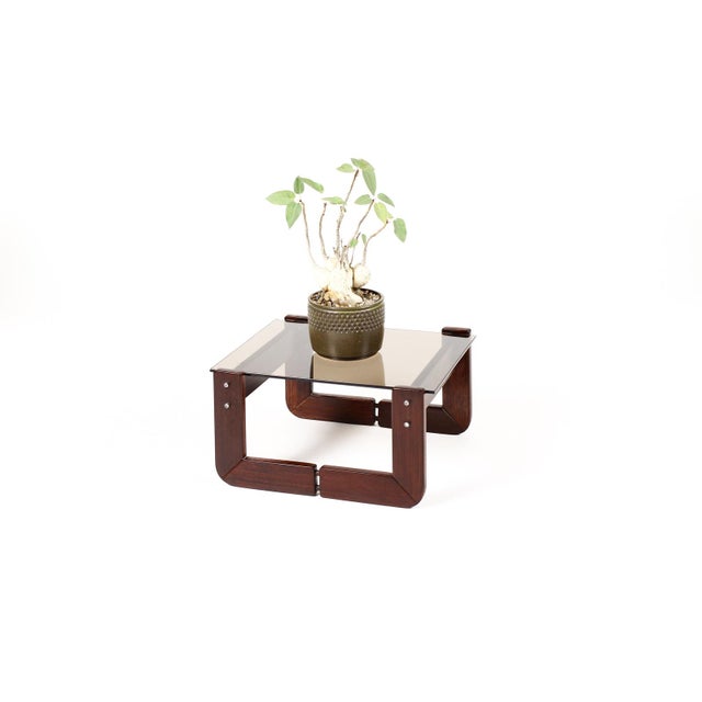 Mid-Century Modern 1970s Mid Century Brazilian Modernist Side Table — Percival Lafer Mp-97 — Rosewood + Glass For Sale - Image 3 of 8
