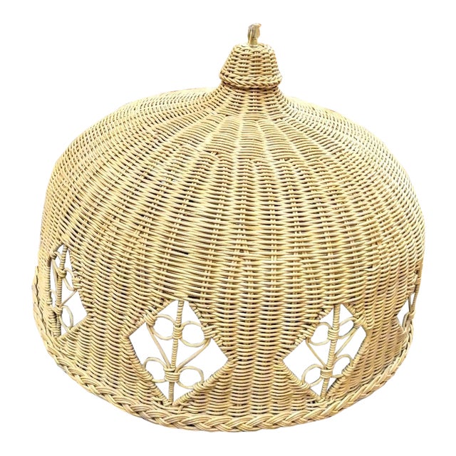 Vintage Massive Wicker Off White Weaved Palm Beach Regency Chandelier
