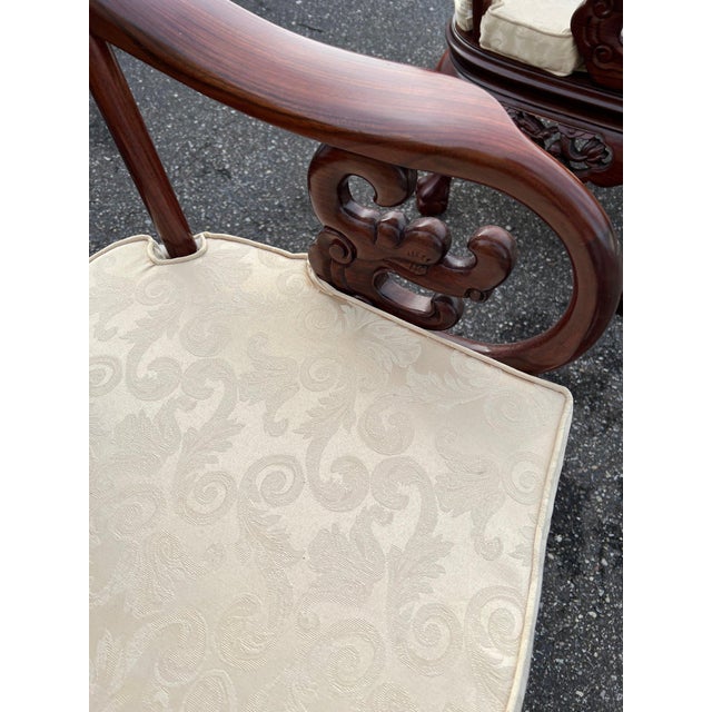 Exquisite Pair of 20th C. Chinese Hand-Carved Rosewood “Imperial Dragon” Armchairs Hongmu Mid Century For Sale - Image 9 of 13