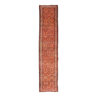 Soft Red and Coral Antique Persian Sultanabad Mahal Runner With All-Over Design For Sale