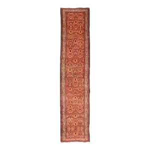 Soft Red and Coral Antique Persian Sultanabad Mahal Runner With All-Over Design