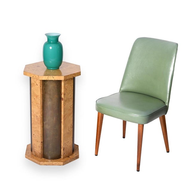 Brown Octagonal Pedestal in Burl Wood and Brass by Tommaso Barbi, Italy, 1970s For Sale - Image 8 of 18