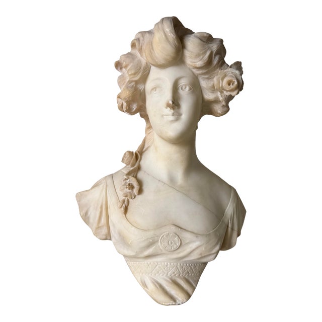 Italian A. Masi Art Nouveau Carved Alabaster Bust Sculpture/Sold For Sale
