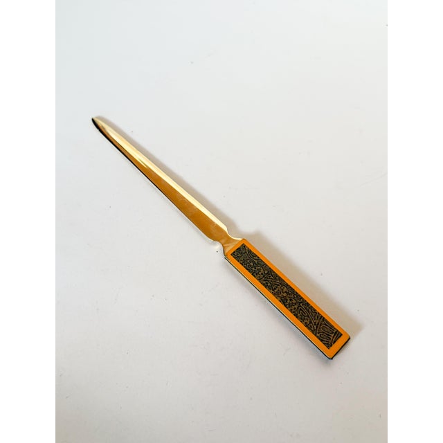 1970s Vintage Brass and Yellow Embossed Letter Opener For Sale - Image 5 of 9