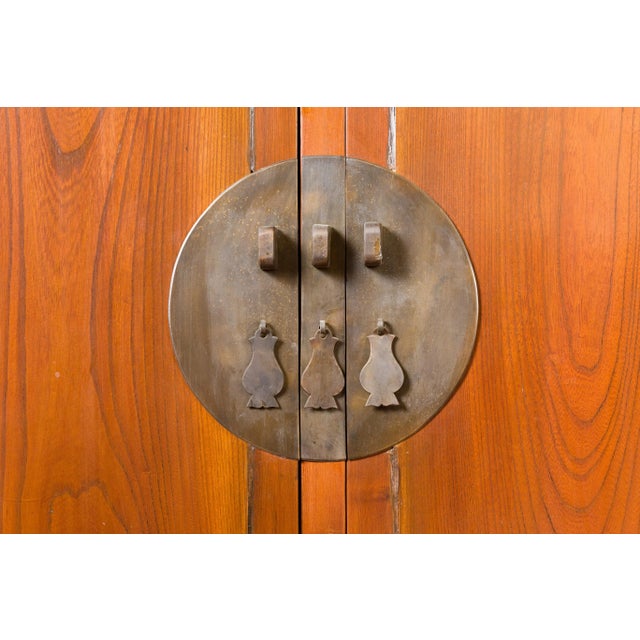 Chinese Qing Dynasty Elmwood Cabinet with Bronze Medallion and Inner Drawers For Sale - Image 11 of 13