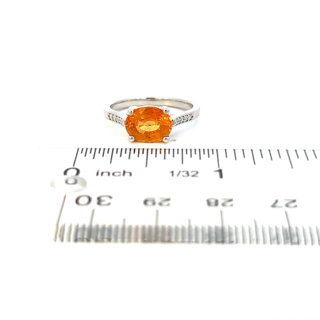 Natural Orange Sapphire Diamond Ring 6.75 14k W Gold 2.6 TCW Certified For Sale - Image 17 of 18
