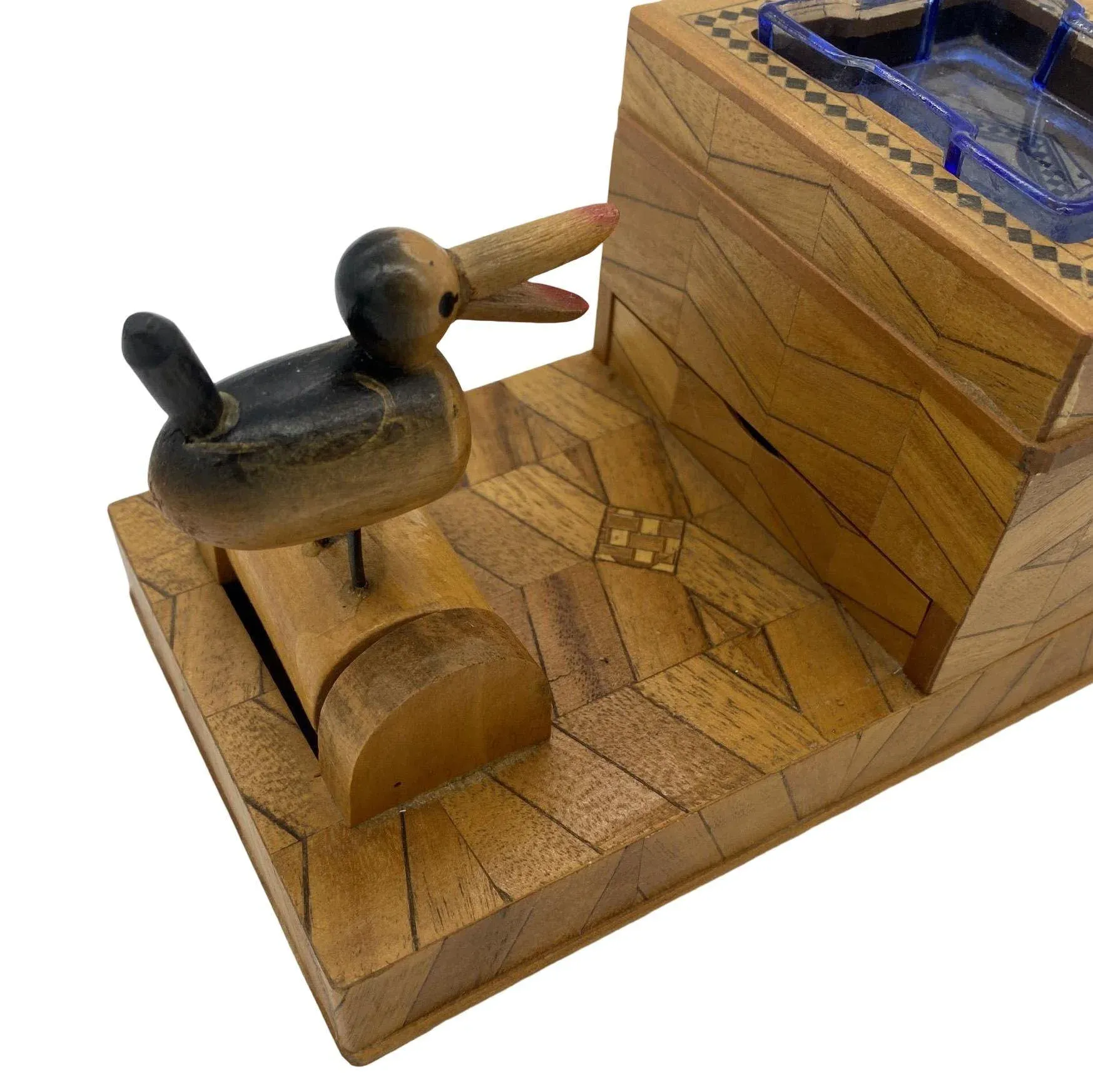 Vintage Inlay Carved Wood Cigarette Box Holder