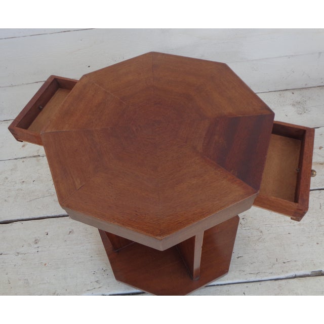 Wood Art Deco Octagonal Reading Table with Two Shelves and Drawers, 1930s For Sale - Image 7 of 17