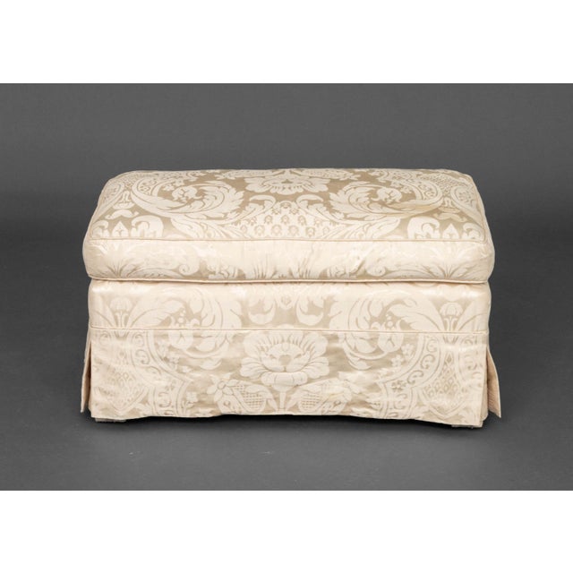 Modern Modern White Silk Damask Upholstered Ottoman For Sale - Image 3 of 8