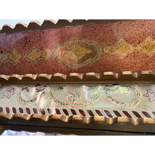 Glass Spanish Colonial Mirror Reverse Hand Painted Glass Frame by Edmundo Contreras For Sale - Image 7 of 8