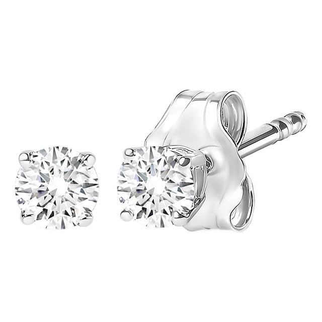 14K White Gold 1/2 Cttw Round Lab Grown Diamond Solitaire Stud Earrings For Sale