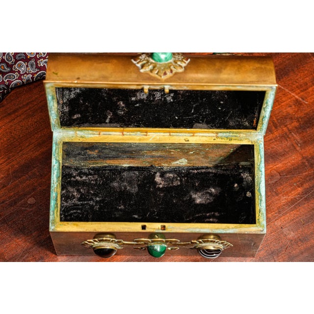 Brass Stunning Cabochon Gemstone Antique Victorian Domed Brass Metal Desk Casket Box Home Decor For Sale - Image 8 of 14