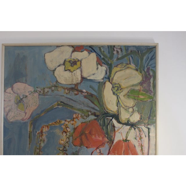 Mid-Century Modern Large Mid 20th Century Abstract Floral Still Life Painting on Canvas, Framed For Sale - Image 3 of 8