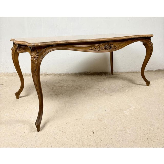 French Louis XV Style Coffee Table with Marble Top, 1940 For Sale - Image 9 of 15