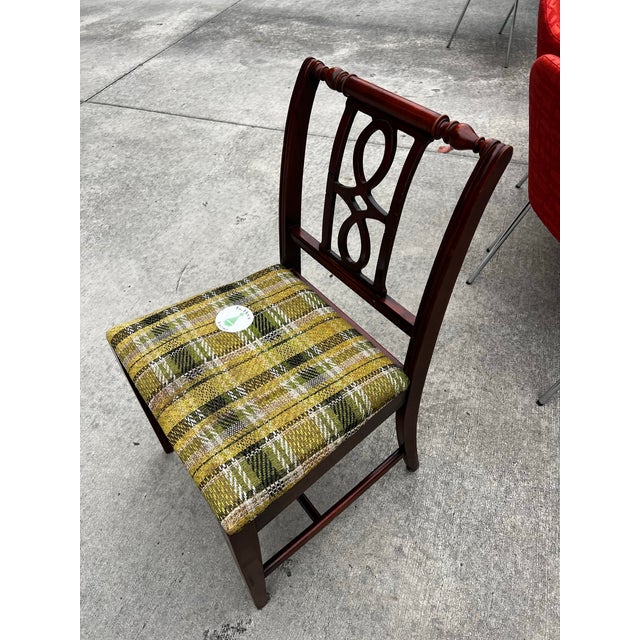 Wood 1970s Wooden Accent Chair With Green Plaid Cushion For Sale - Image 7 of 12