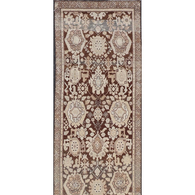 Antique Karabagh Runner With All-Over Floral Medallion Design in Brown and Tan 3'4"x15'7" For Sale - Image 4 of 12