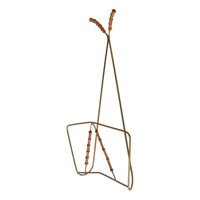 Mid-Century Wall-Mounted Brass & Bamboo Magazine Rack, Germany, 1960s For Sale