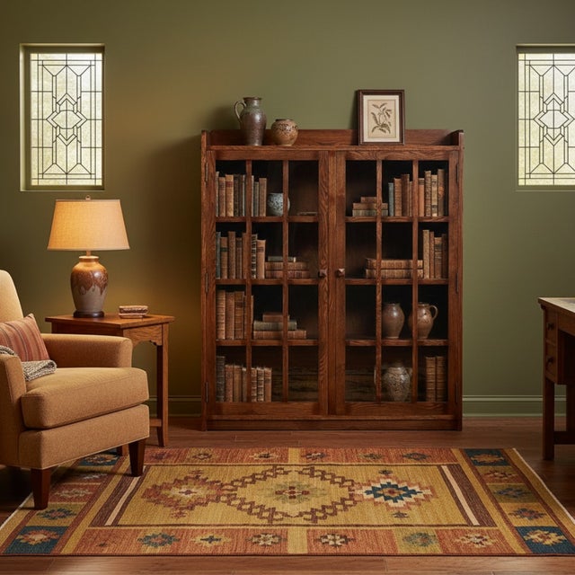 Mission Oak 2 Door Bookcase With Glass Doors - Walnut For Sale - Image 12 of 13