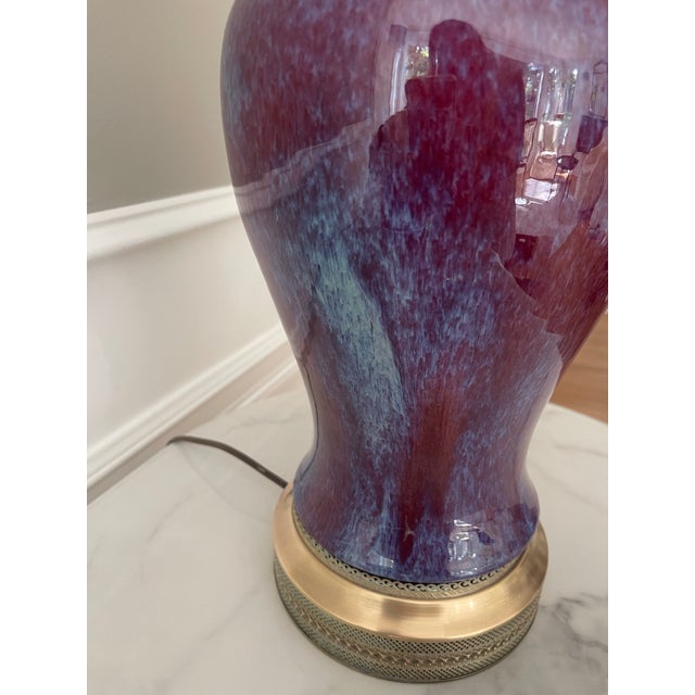 Metal Vintage Art Mid Century Modern Drip Glaze Ceramic Lamp For Sale - Image 7 of 11