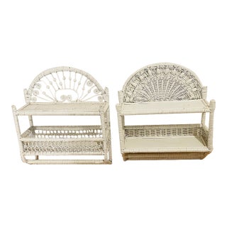 Vintage White Wicker Wall Shelve For Sale