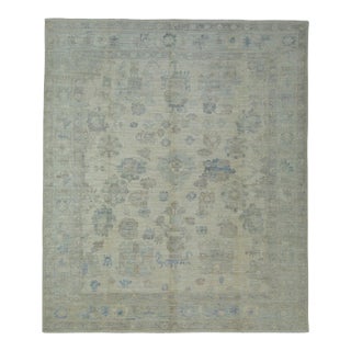 Blue & Gray Handwoven Oushak Rug 8'2" x 9'8" For Sale