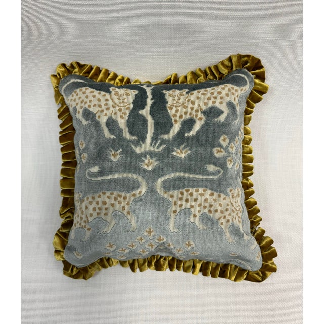 14” X 14” Schumacher Woodland Leopard in Mineral Pillow With Pleated Trim For Sale In Columbia, SC - Image 6 of 6
