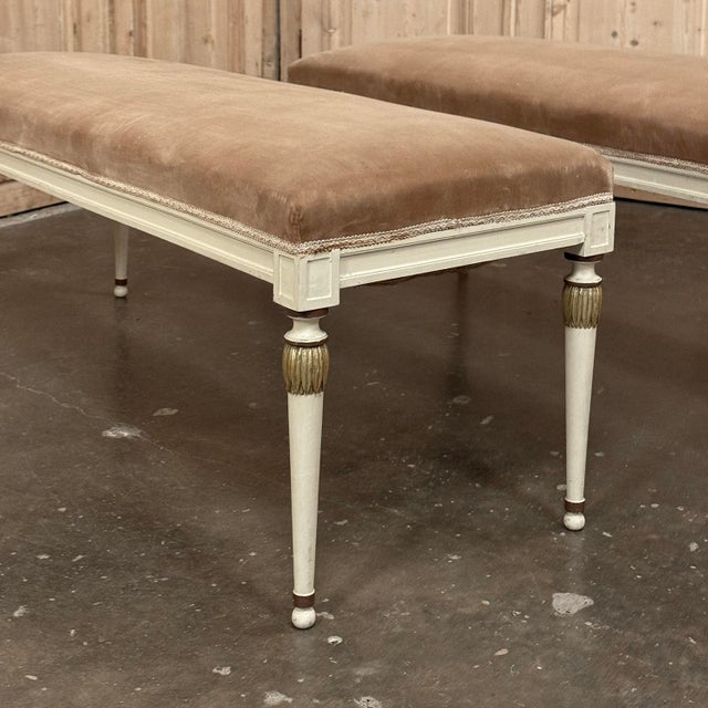 Taupe Pair of Antique French Louis XVI Neoclassical Painted and Parcel Gilt Benches For Sale - Image 8 of 18