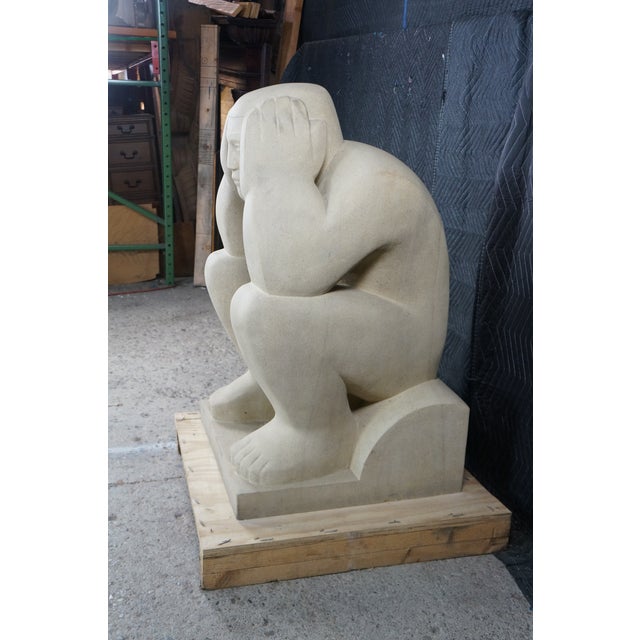 Late 20th Century Monumental Limestone Nude Fertility Thinking Man 1000lb Garden Sculpture Statue For Sale - Image 9 of 14