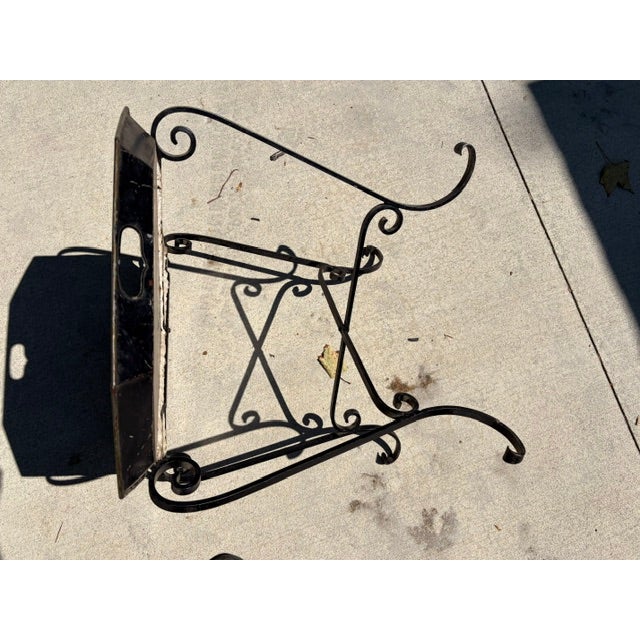 Vintage Hand-Painted Metal Toleware Table With Wrought Iron Base For Sale - Image 4 of 4