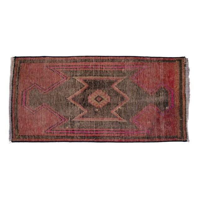 Textile Distressed Low Pile Rug Kurdish Yastik Small Rug Faded Colors Mat Entry Decor - 19'' X 38'' For Sale - Image 7 of 14